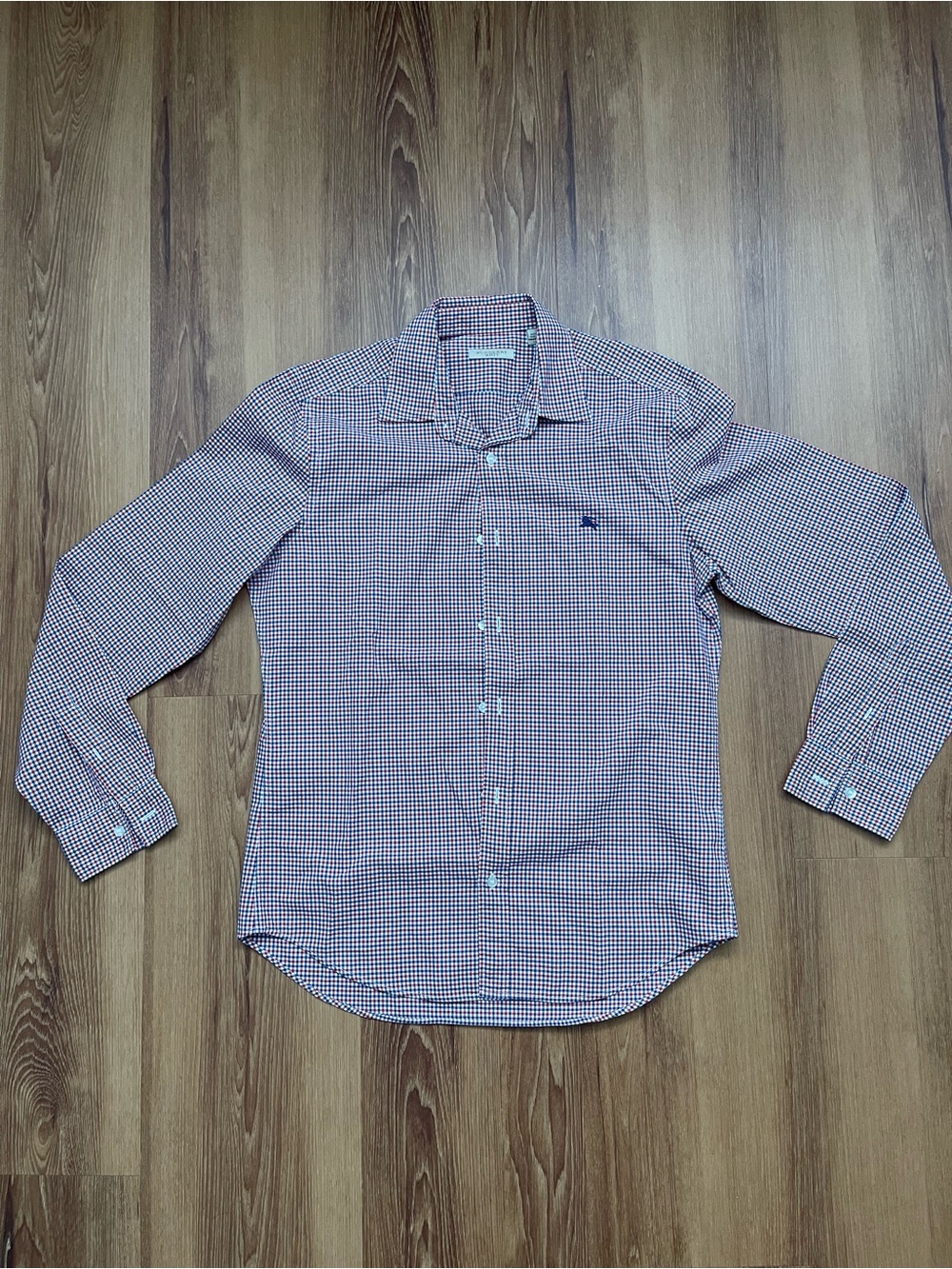 Burberry Men's Checked Dress Shirt in Red and Blue